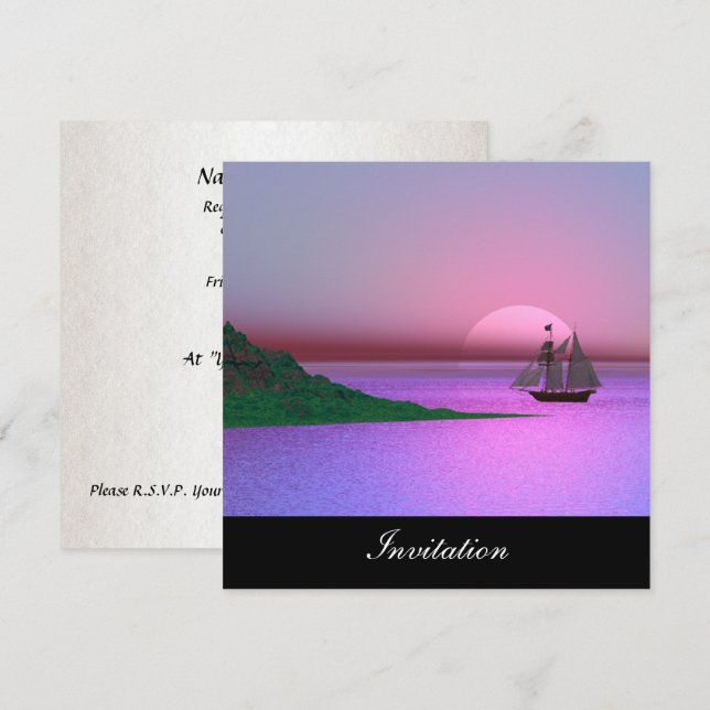 Novo Convite Popular Roxo Navio (Frente/Verso)