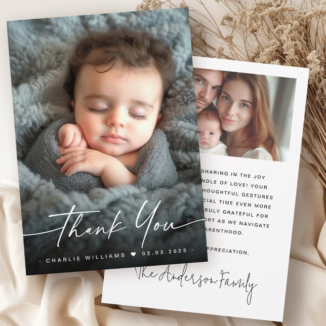 Novo e elegante obrigado de fotos do anúncio do be (Elegant new baby announcement photo thank you)