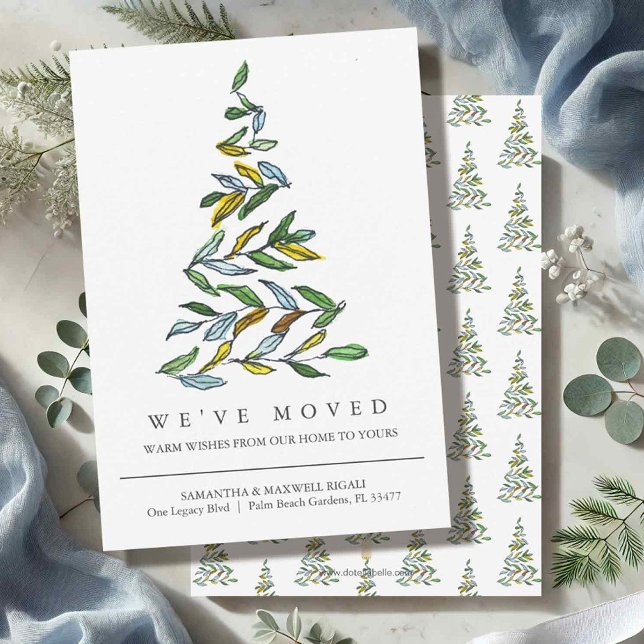 Novo endereço Movendo o lançamento Cartões de Nata (Christmas moving announcement cards watercolor and ink modern design.)