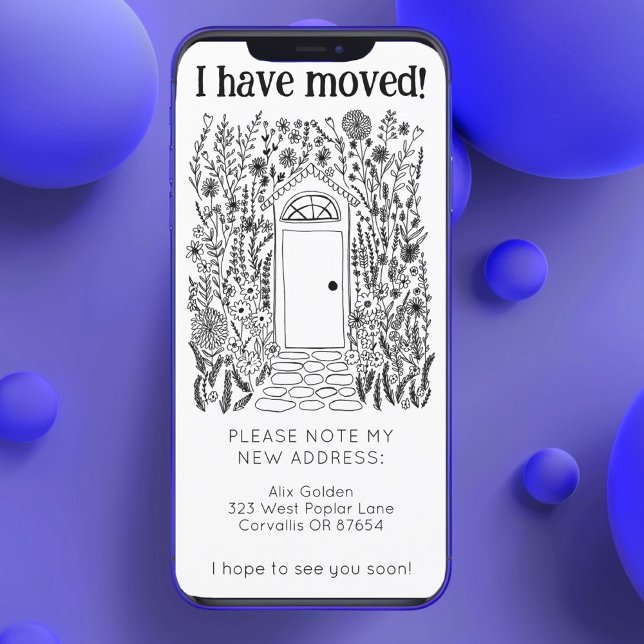 Novo endereço residencial Cartão sem árvore de por (Moving Announcement New Home Address Cute Garden Door Floral Tree-Free Card Digital Download ecard
)