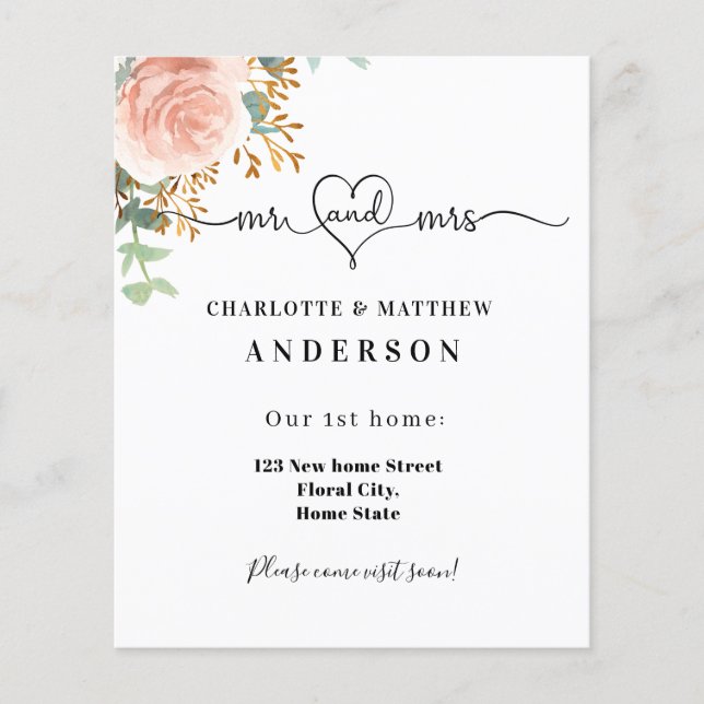 Novo endereço residencial rosa gold floral em movi (Frente)