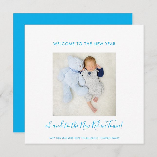 Novo Feliz ano novo De Bebê Divertido Uma Foto Azu (Frente/Verso)