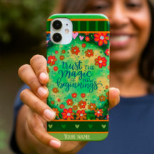 Novo Início Verde Floral de Nome Personalizado