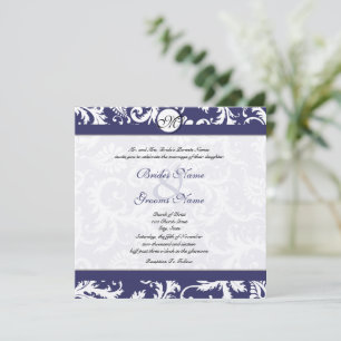 Novo Marinho Damask Swirls Convite de Casamento