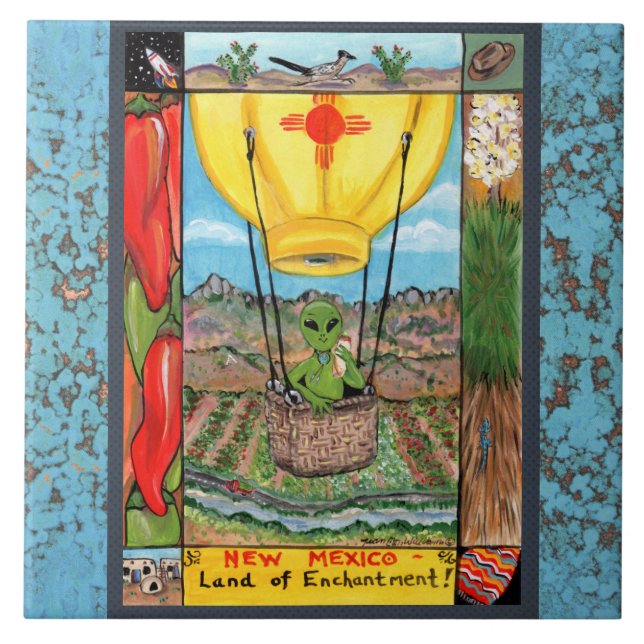 Novo México Souvenir Alienígena Balão Zia Azulejo  (Frente)