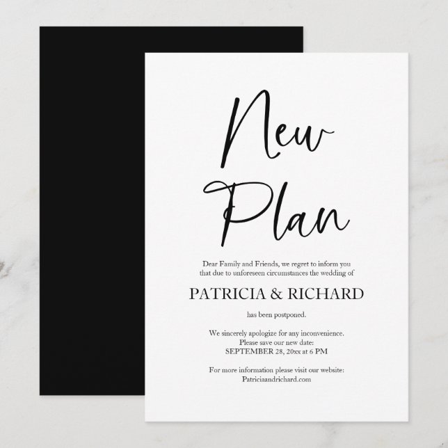 Novo Plano Simples Anúncio de Casamento Adiado (Frente/Verso)