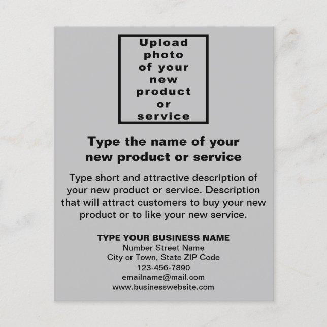 Novo Produto ou Serviço Comercial no Folheto Cinza (Frente)