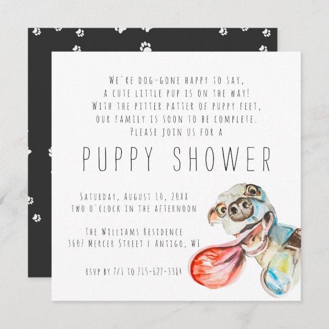 Novo Puppy | Convite para Chás de papoila (Frente/Verso)