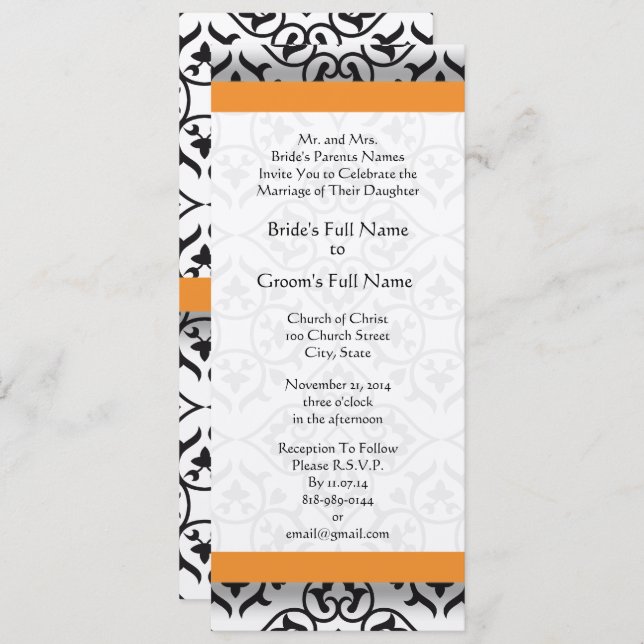 Novos Tamanhos Damask Swirls Convite Para Casament (Frente/Verso)