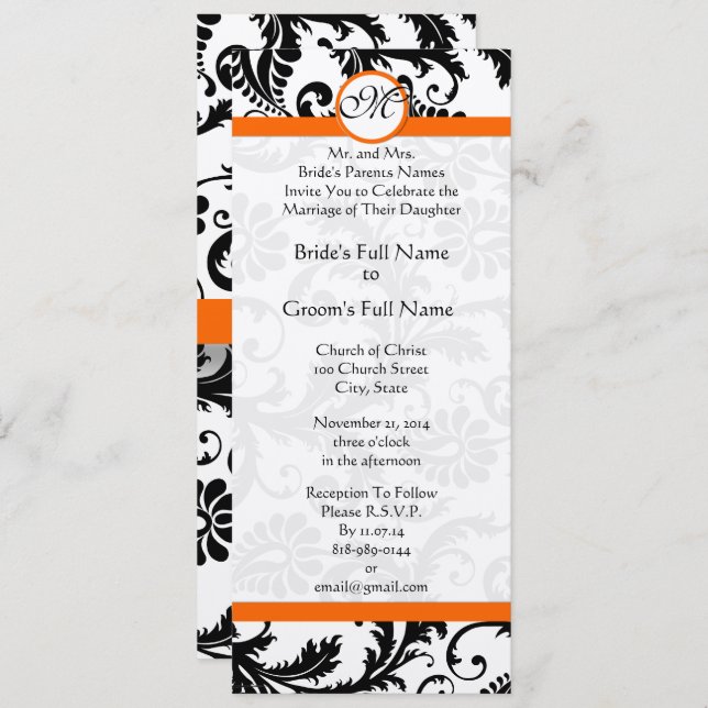 Novos Tamanhos Damask Swirls Convite Para Casament (Frente/Verso)