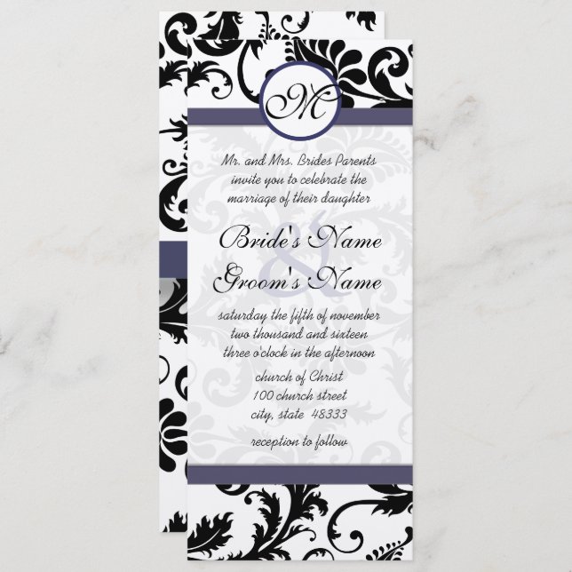 Novos Tamanhos Damask Swirls Convite Para Casament (Frente/Verso)