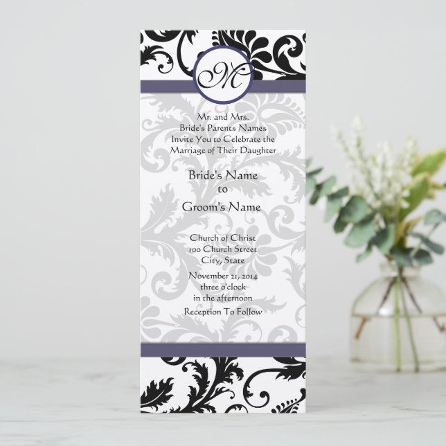 Novos Tamanhos Damask Swirls Convite Para Casament (Em pé/Frente)