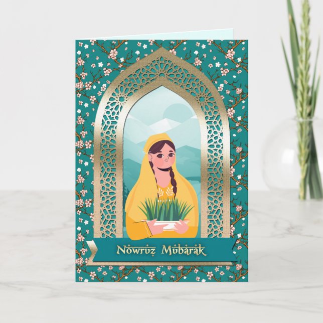 Nowruz Mubarak. Cartões de Saudação de Ano Novo Pe (Frente)