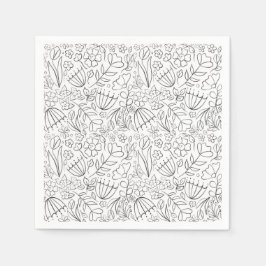 Núcleos de guardanapos de flores de esboço preto e