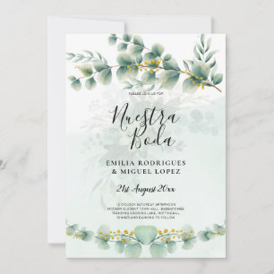 Nuesta Boda Greenery Convite Dourado para Casament