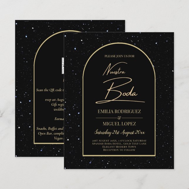 NUESTRA BODA BLACK DOURADO Starry Night INVITE (Frente/Verso)