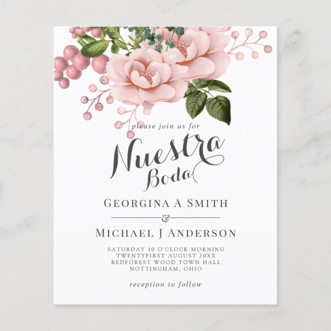 Nuestra Boda Invitência - Buquê de Rosas Rosa Esbr (Frente)