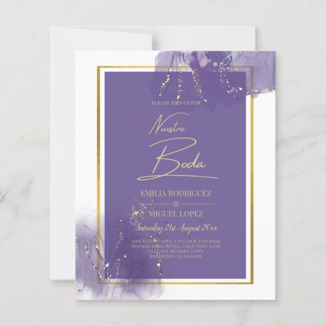 NUESTRA BODA PURPLE DOURADO INVITE Lavanda DE Casa (Frente)