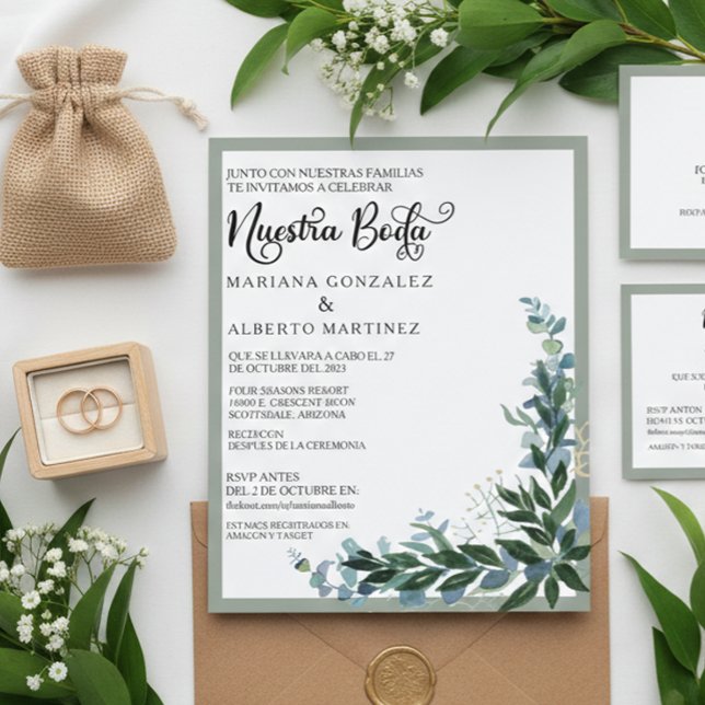 Nuestra Casada Espanhola Boda RSVP Eucalyptus (Criador carregado)