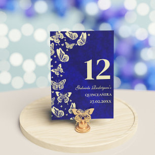 Numeração De Mesa 15 de Quinceañera, Borboleta Azul-Dourada
