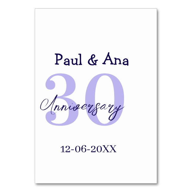 Numeração De Mesa 30th anniversary purple bold letter name simple re (Frente)