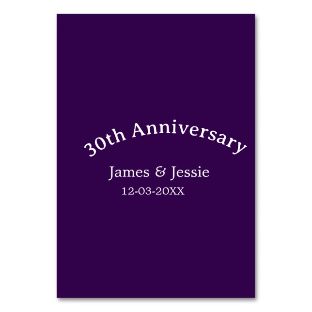 Numeração De Mesa 30th wedding anniversary name date purple simple  (Frente)