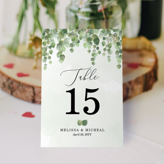 Numeração De Mesa 3,5x5 🌿 Aquarela em Cascata Eucalyptus (Elegant Cascading Eucalyptus Table Numbers for Your Modern Wedding or Upscale Event (3.5 x 5.0))