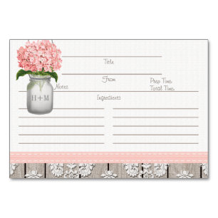 Numeração De Mesa 3x5 Placas de Receita de Hydrangea Rosa Mason Jar