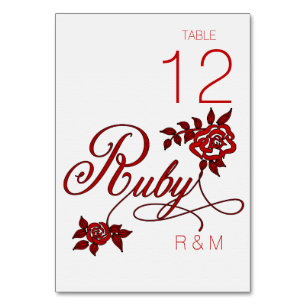 Numeração De Mesa 40º Aniversário de Rubi com Iniciais