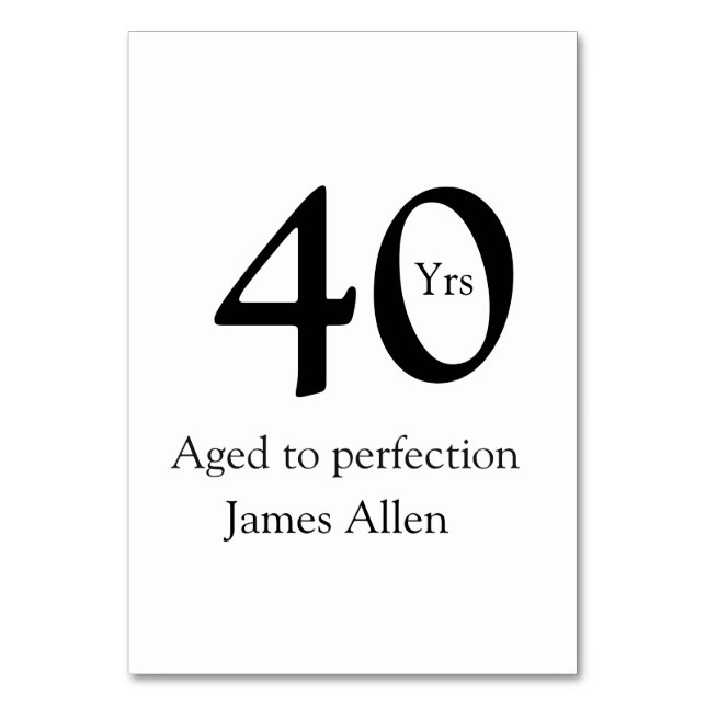 Numeração De Mesa 40 years aged to perfection birthday name simple  (Frente)