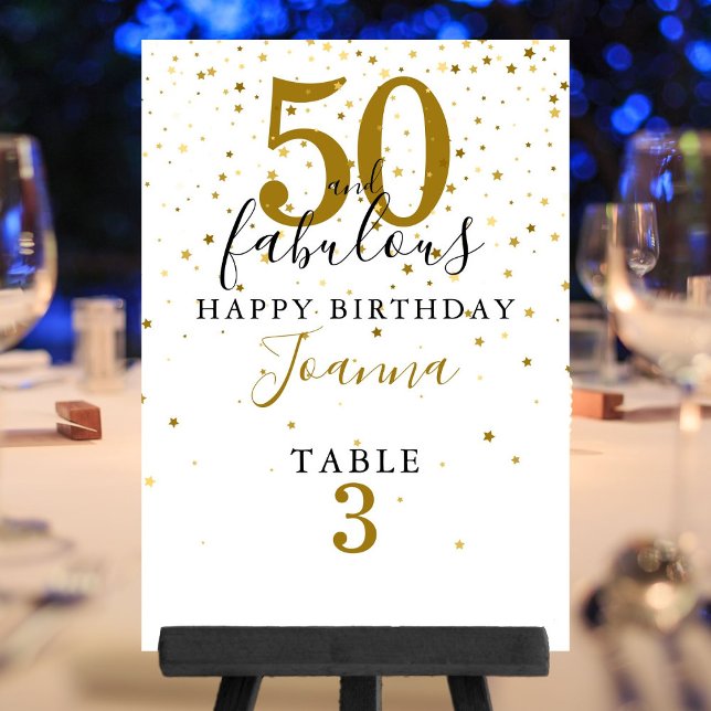 Numeração De Mesa 50 e Fabuloso Aniversário Elegante Dourado e Preto (50 and Fabulous Birthday Elegant Gold and Black Table Number)