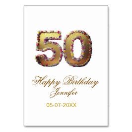Numeração De Mesa 50th birthday add name date year gold floral bold