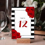 Numeração De Mesa A Coleção de Casamentos de Luxo Moderno-Chic - Ros<br><div class="desc">A coleção de luxo moderna de chic apresenta um histórico clássico de listras brancas e pretas, acentuado com belas rosas vermelhas de rubi e uma falso moldura de folha de prata. Esses cartões de tabela são fáceis de personalizar e serão o acessório perfeito para qualquer casamento, chá de panela, festa...</div>