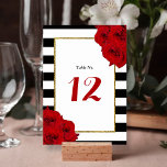 Numeração De Mesa A Coleção de Casamentos de Luxo Moderno-Chic - Ros<br><div class="desc">A coleção de luxo moderna de chic apresenta um histórico clássico de listras brancas e pretas, acentuado com belas rosas vermelhas de rubi e uma falso estrutura de folha de ouro. Esses cartões de tabela são fáceis de personalizar e serão o acessório perfeito para qualquer casamento, chá de panela, festa...</div>