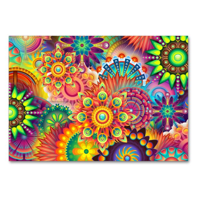 Numeração De Mesa Abstrato Boho do Padrão Retroativo Funky (Frente)