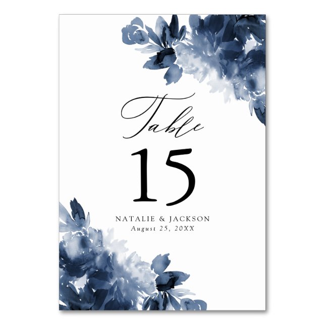 Numeração De Mesa Abstrato Indigo Floral | Casamento Personalizado (Verso)