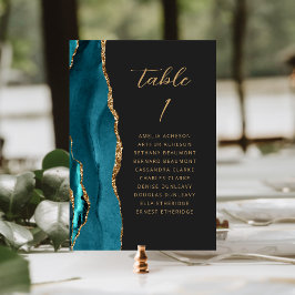 Numeração De Mesa Ágata Azul Teal Dourado Moderno Casamento Escuro