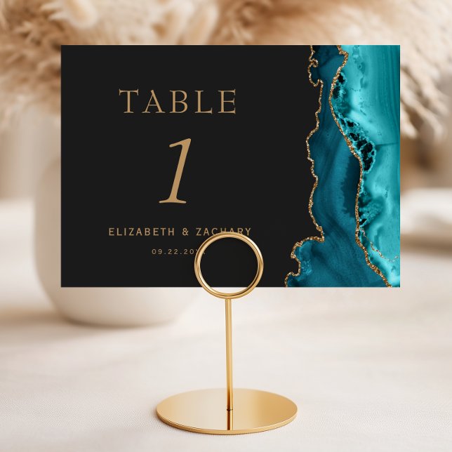 Numeração De Mesa Ágata Azul Teal Ouro Escuro Casamento (Criador carregado)