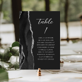 Numeração De Mesa Ágata Preto Prata Moderno Script Casamento Escuro