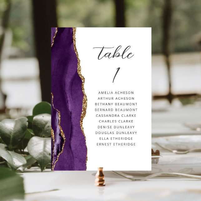 Numeração De Mesa Ágata Roxo Dourado Casamento Moderno Script (Criador carregado)