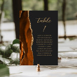 Numeração De Mesa Agate Burnt Orange Dourado Script Darn Casamento E<br><div class="desc">A borda esquerda desta elegante e moderna placa de número da mesa de casamento apresenta uma borda de cor de água laranja queimada, aparada com falsa brilho dourado. A palavra "mesa" aparece em um guião de escrita manuscrita dourada sobre fundo escuro. Adicione os nomes dos seus convidados que estão atribuídos...</div>