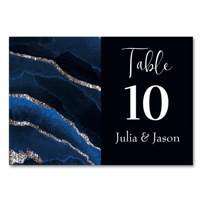 Numeração De Mesa Agato Elegante Azul e Prata (Frente)