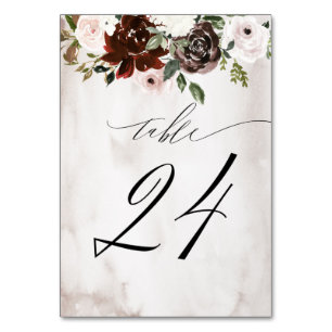 Numeração De Mesa Água de Rosa Rosa Burgundy Floral No 24 Casamento