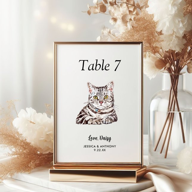 Numeração De Mesa Água-forte Simples de Gato para Casamento  (Criador carregado)