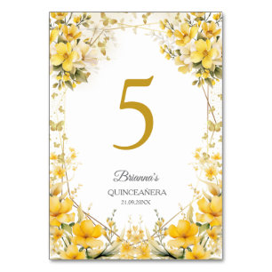 Numeração De Mesa Amarela Dourada Floral Borboleta Quinceañera