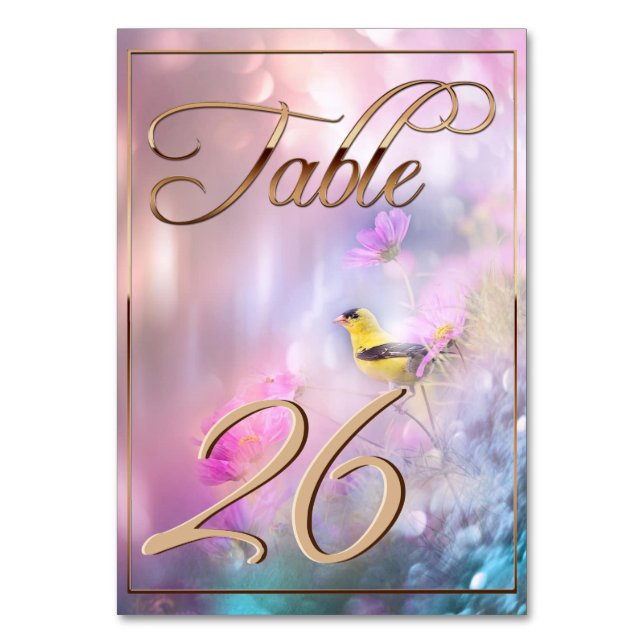 Numeração De Mesa American Goldfinch & Flowers/Dourado Trim (Frente)