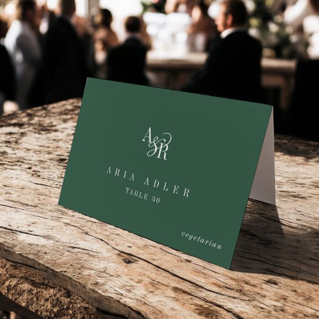 Numeração De Mesa ANDREA Dark Green Minimal Wedding Place Cards (ANDREA Dark Green Minimal Wedding Place Cards)