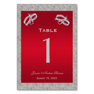 Numeração De Mesa Anéis de Noiva em Rubi Vermelho e Prata Brilhante