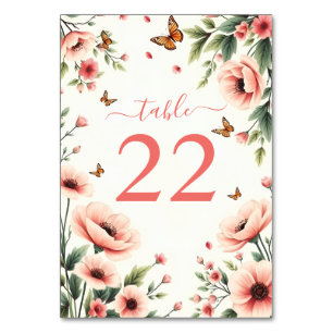 Numeração De Mesa anêmona rosa, borboletas floral borda casamento