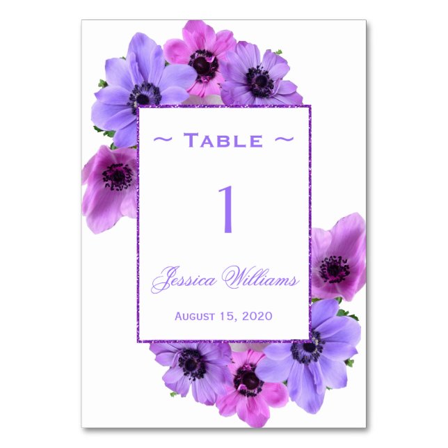 Numeração De Mesa Anêmonas Lindas Florais de Aniversário (Frente)